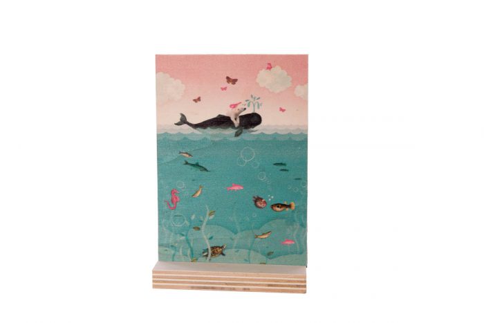 accessoire voor op de kinderkamer houten bordje met print van een walvis