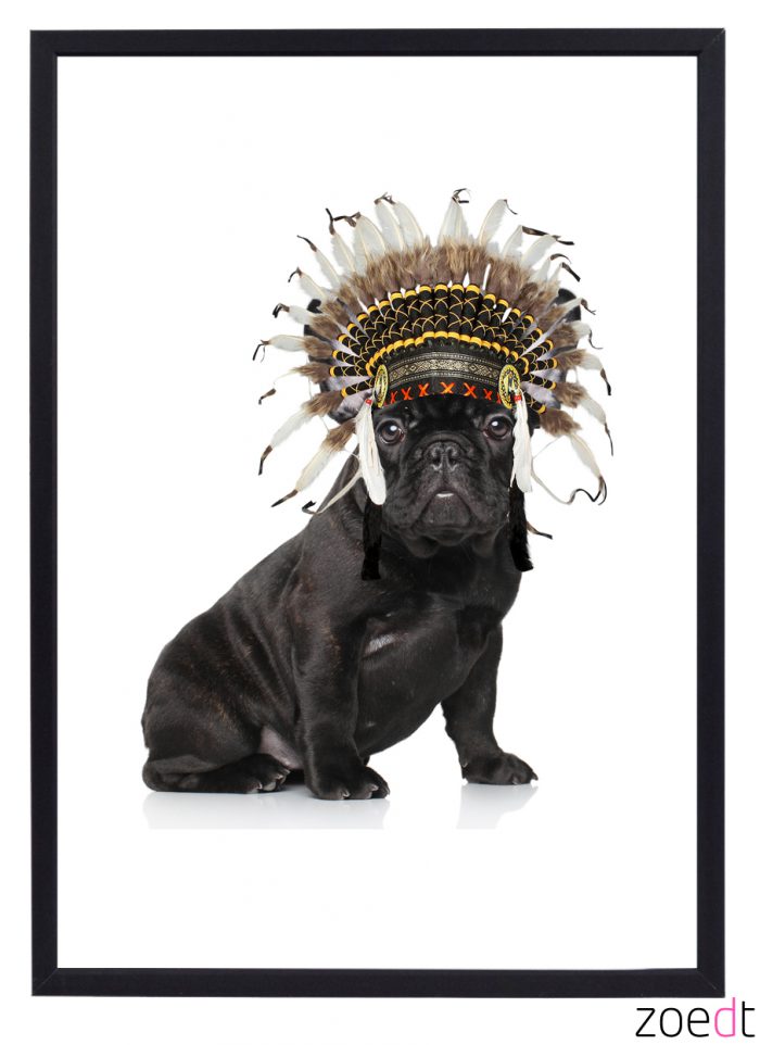 Zoedt poster met hondje kinderkamer accessoires poster met hond en indianen tooi