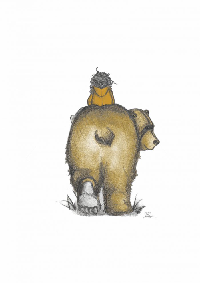 A4 Poster met meisje op de rug van een beer