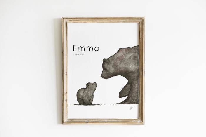 geboorte poster met een kleine en grote beer